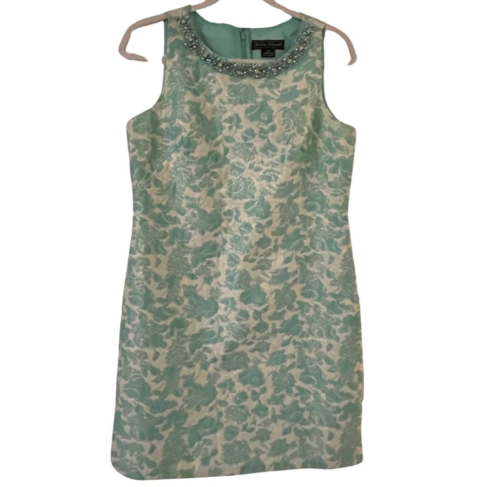 Vintage Style Beaded Jessica Howard Brocade Sheath Dress 10P